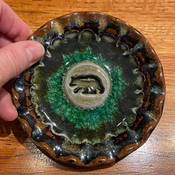 Hand Crafted Other - Ceramic Bear Imprint Pottery Crackle Glaze Handmade Dish